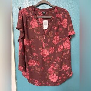 Torrid Harper Burgundy Floral Blouse 1X 14-16 NWT